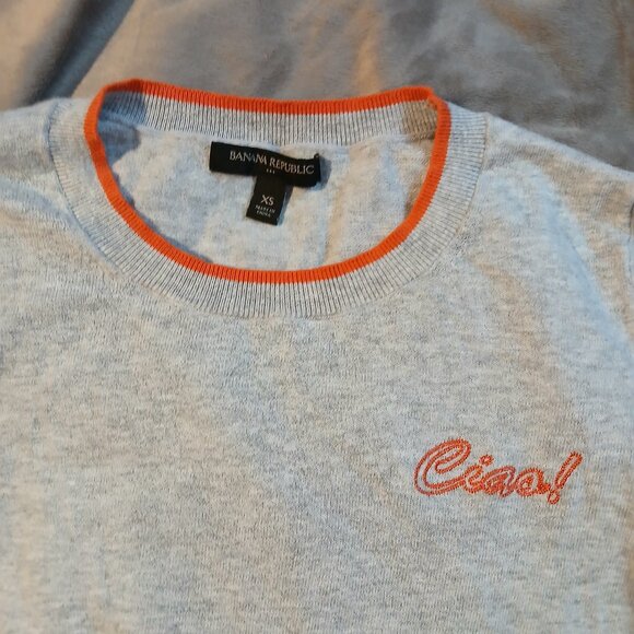 Banana Republic Factory Women's Crew Neck CIAO Sweater Gray / Orange Trim - Picture 3 of 8